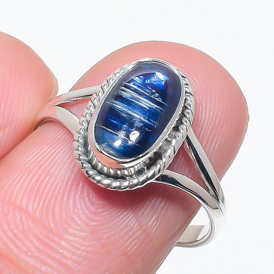 

Natural Blue Kyanite Gemstone Handmade 925 Solid Silver Jewelry Ring Size 8 t8C86