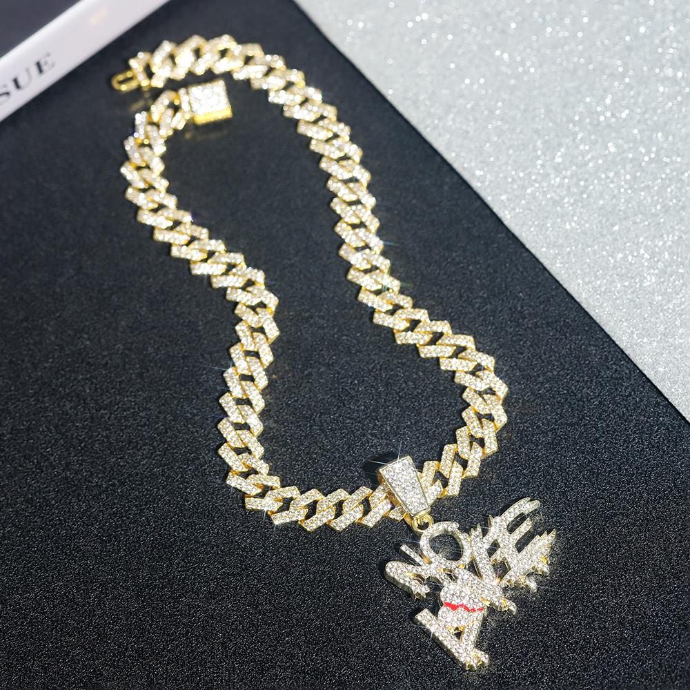 Hip-hop Punk "NO LOVE" Letter Pendant Cuban Necklace Stylish Iced Out Men's Women's Street Style Cuban Chain Trend Jewelry Gift
