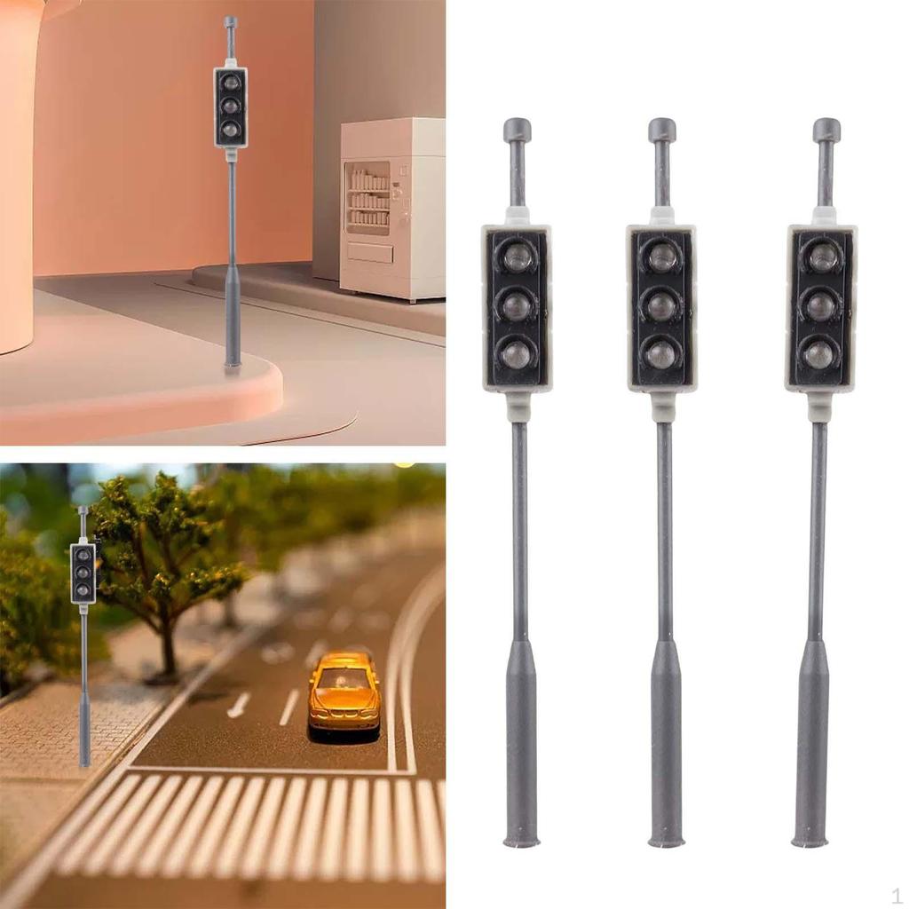 3 Pieces Mini Miniature Led Stop Lights Road Sign 3V for Train Railway Garden Street Accessories
