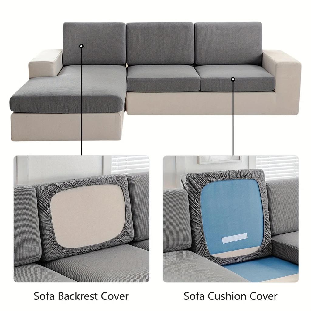Waterproof Jacquard Sofa Seat Cushion Cover, Polar Fleece, Elastic, Removable, Couch Cover, Pets, Kids, Furniture Protector