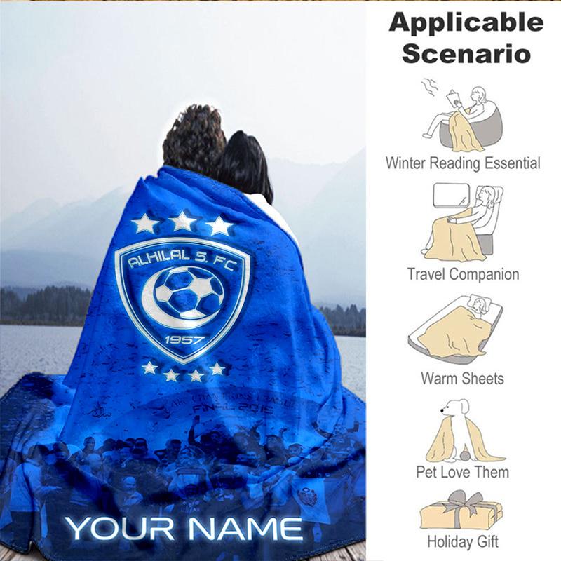 1PC Custom Name Blanket Al Hilal Emblem Design Flannel Blankets Patterns Throw Blanket All-Season Soft Gift for Couch, Bed, Camping, Birthday Gifts