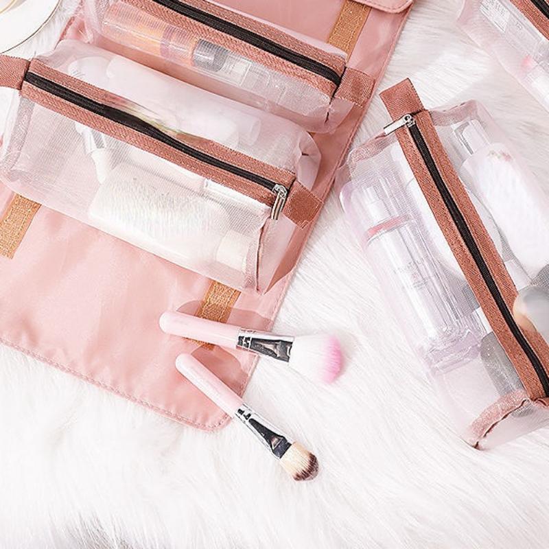 Tragbare einfarbige Kosmetiktasche mit großer Kapazität, Reise-Kulturbeutel, Aufbewahrungstasche für Make-up und Augenbrauenstifte