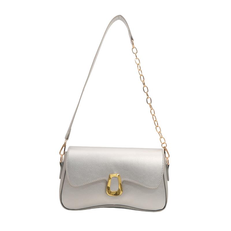 

Повсякденна жіноча сумка у французькому тренді 2024, нова проста сумка на ланцюжку під пахвами, модна ретро-сумка через плече срібний