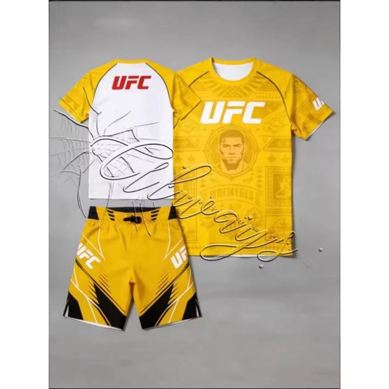 Mens Womens MMA Training Set Short Sleeve T-Shirt Shorts Breathable Mesh Gym Workout Sportswear