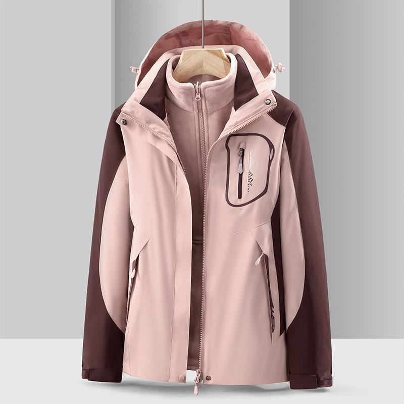 Autumn and Winter Three-in-one Two-piece Set, Windproof and Waterproof Outdoor Jacket, Women's Fleece Jacket, Thickened with Velvet