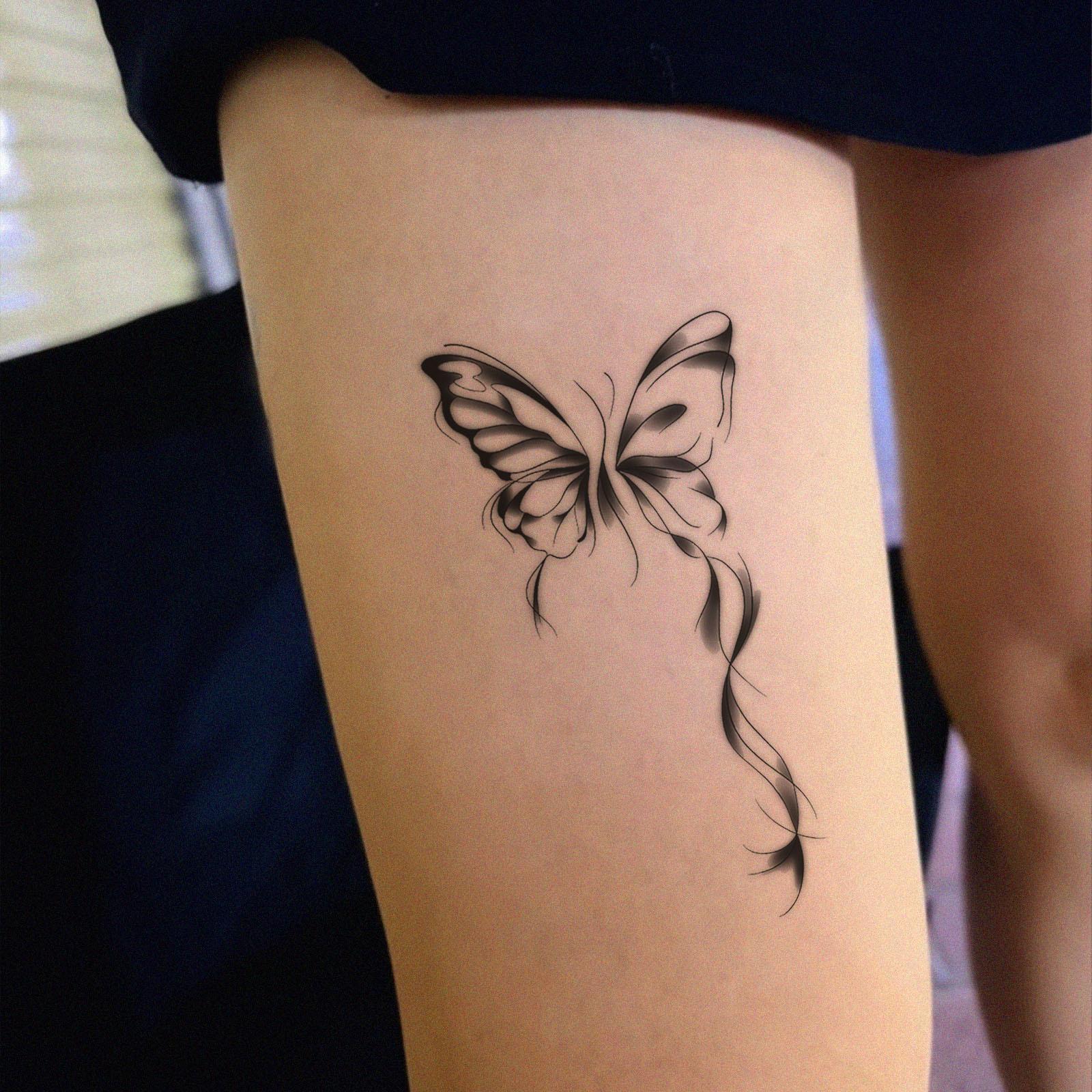Glow Makeup Unisex Elegant Ribbon Butterfly Tattoo Sticker, Waterproof And Long-Lasting, Women's Thigh Gentle And Advanced Simulation Tattoo