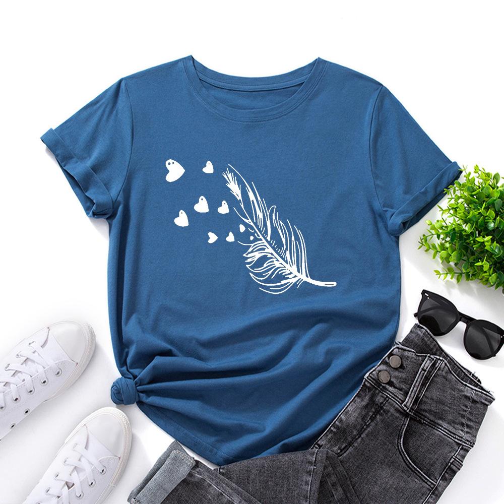 Cotton T-Shirt Short Sleeve Round Neck Women 2d Print Tops