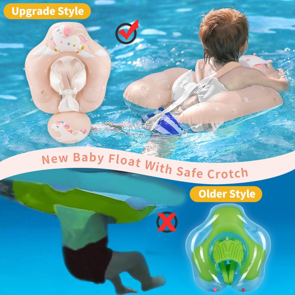 Baby Swimming Float Cartoon Pony Inflatable Baby Pool Float Ring with Removable Sun Protection Canopy Strap for Infant