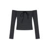 One-word neck retro striped long-sleeved T-shirt women's spring slim-fit tight bottoming shirt Spice Girl short off-shoulder top