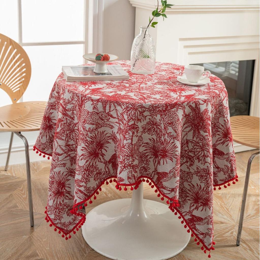 Tablecloth Jacquard Flower Bird Plant Rectangular Dining Table Cloth Thick Tablecloth Dustproof
