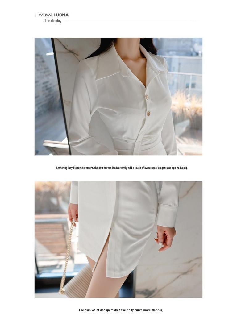 2022 Frühling Koreanische Mode Damen Slim-Fit Hemdkleid mit kleinem Revers