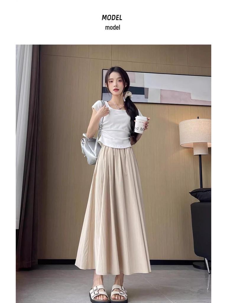 Pleated Yamamoto High-Waist A-line Skirt: Women's Spring/Summer 2025 Korean Style, Slimming, Plus Size, Mid-Length, Hip-Covering Skirt