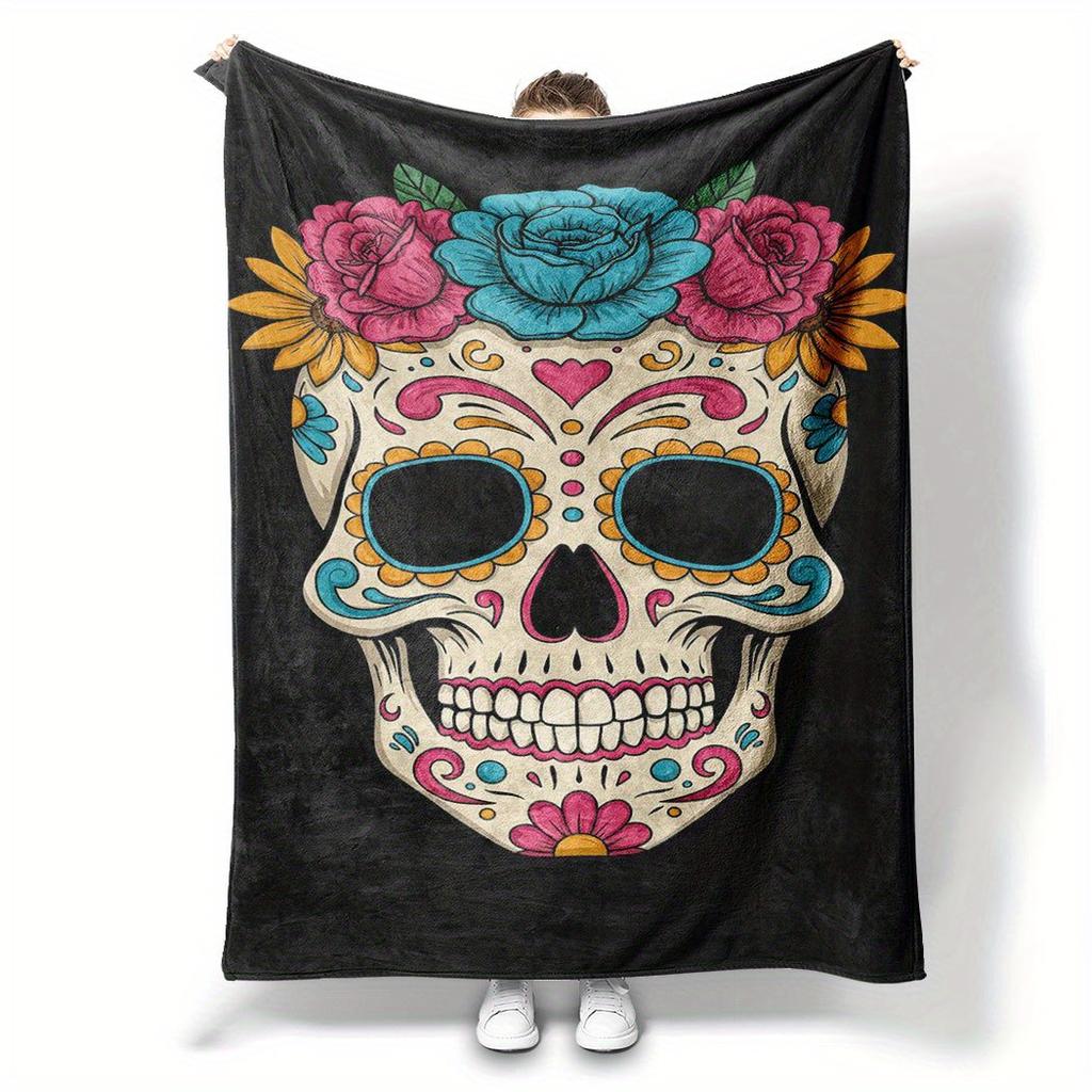 Day of the Dead Skull Flannel Throw Blanket Colorful Design Soft Cozy Fleece for Home Office Sofa Car Gift 150x200cm