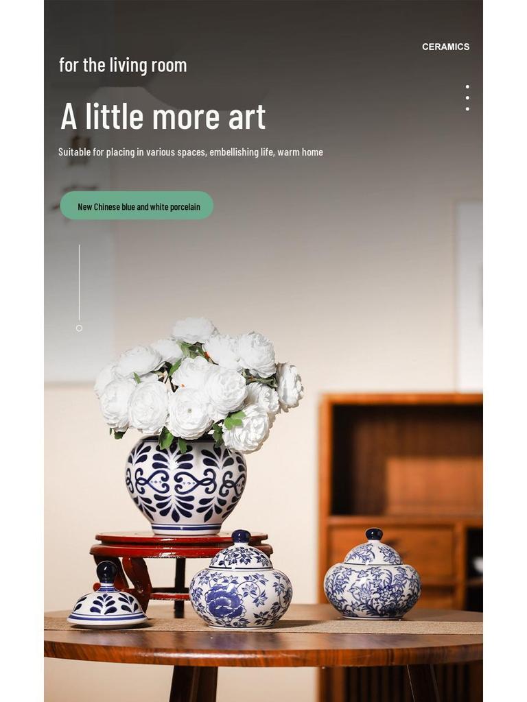 Blue and White Porcelain Flower Vase - Ceramic Tea Can Storage Jar for Home Decor