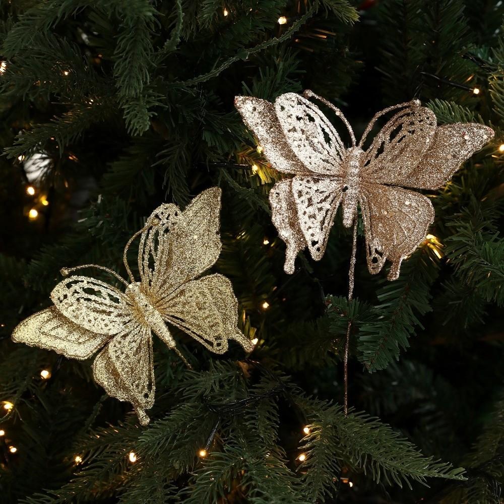 Glitter Butterfly Christmas Flower Sequins Exquisite Christmas Tree Decoration Flocking Simulated Artificial Butterfly Clip