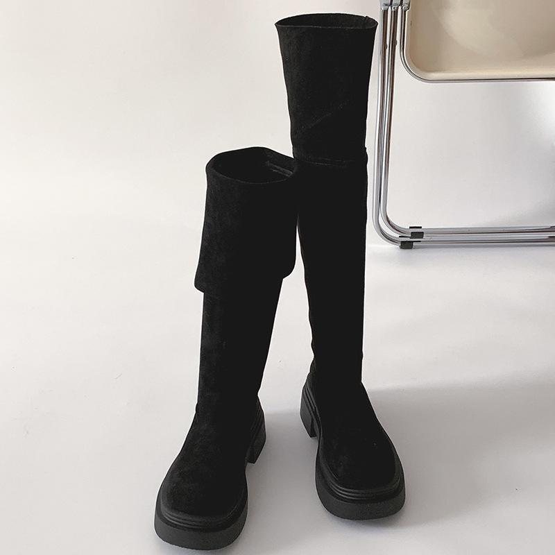 Fashion temperament retro knee thick-soled boots women's 2025 new autumn and winter thin small height-increasing knight boots
