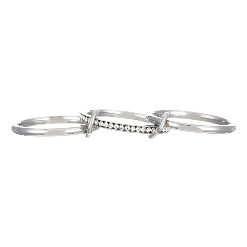 Stainless Steel Waterproof Zircon Three-Layer Stacked Round Ring for Women Non Tarnish Interlocked Rings Set Trend Jewelry Gift