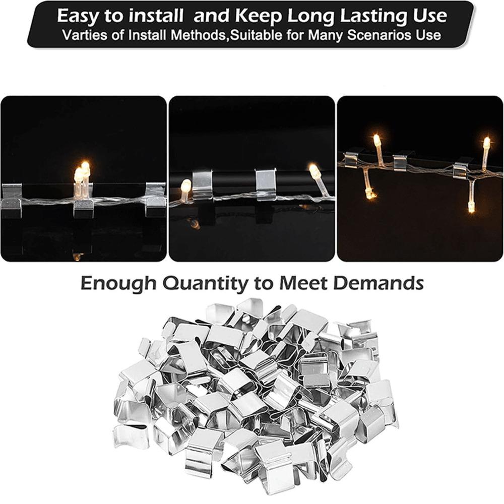 50pcs 0.9x0.6in/0.8x0.6in Gutter Hooks Stainless Steel Outdoor Light Clips Home Decoration