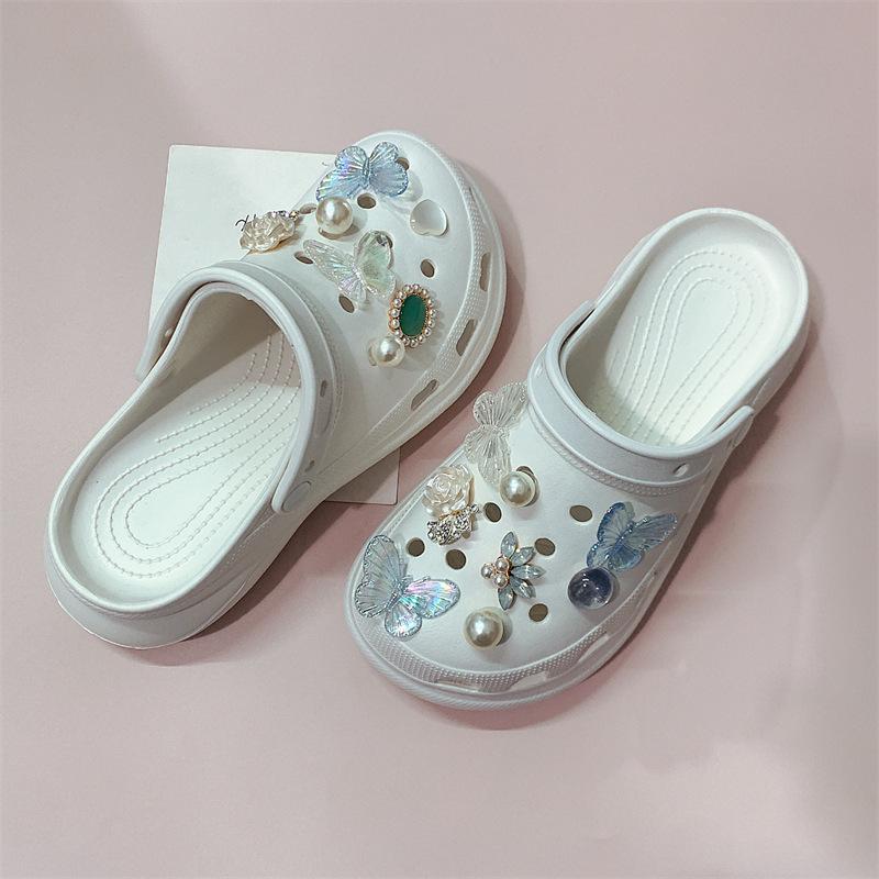 New hole shoes shoe flower fashion rhinestone pearl white blue butterfly set DIY accessories shoe buckle