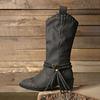 Herbst Winter Übergröße Damen PU Nieten Gürtelschnalle Martin Stiefel Bequem Warm Scharf Spitz Quaste Mid-Calf Stiefel Schuhe 36-42