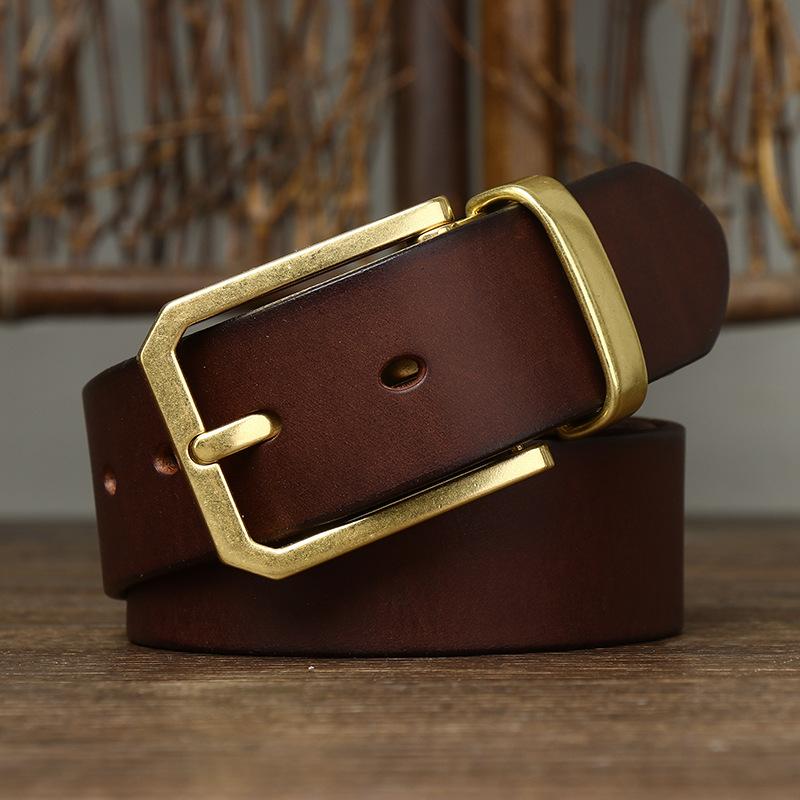 Belt Men's Korean-Style Retro Trendy Unique High-End Leather Pin Buckle First Layer Cowhide Brass Buckle Jeans Belt