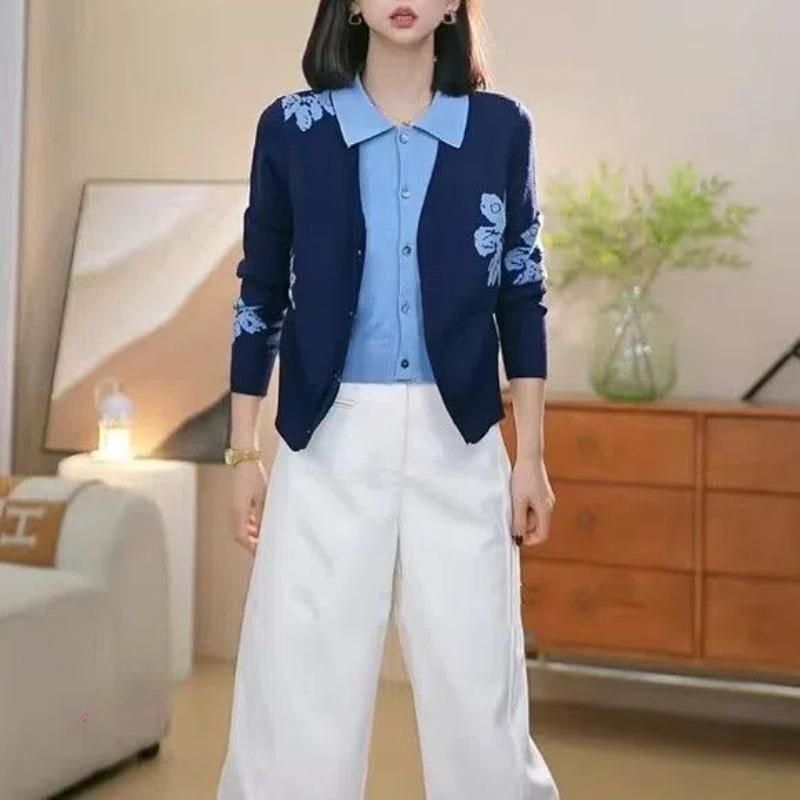 

Весна Осень Новая Мода Фейковый Двойка Свитер Женский Хай Стрит Повседневный Длинный Рукав Кардиган на Пуговицах Элегантный На Все Случаи Топы 4XL синий