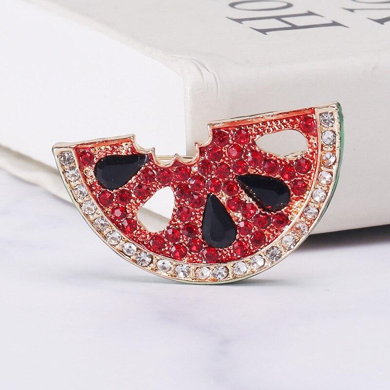 Blucome Fashion New Alloy Encrusted Watermelon Brooch Simple and Versatile Dripping Oil Fruit Anti-glare Collar Pin