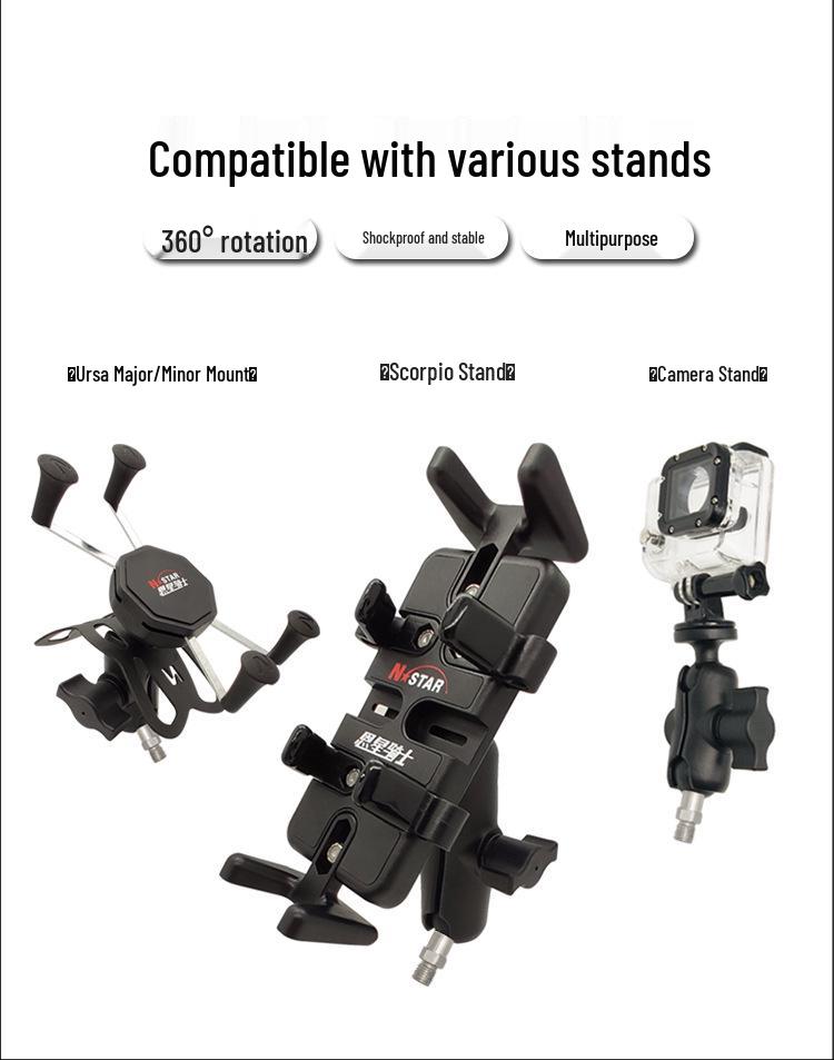 N-STAR Motorcycle Rearview Mirror Mount Phone Holder M10 Screw for Ninja 400 and Sportbikes