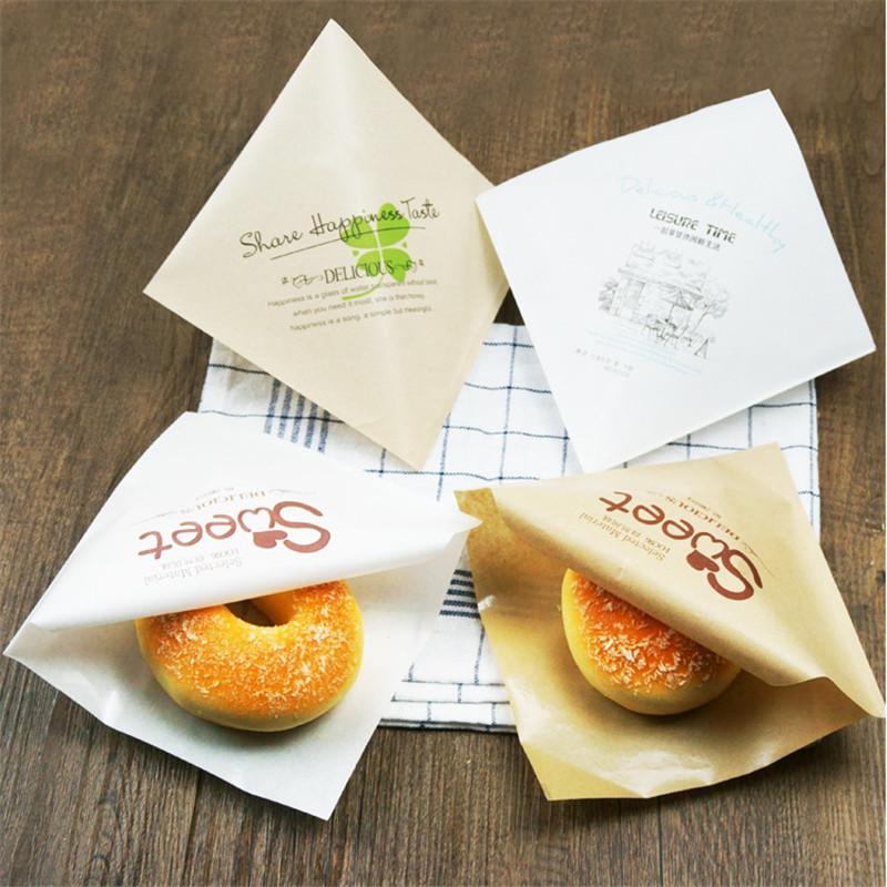 100Pcs Baking Donut Bakery Food Packaging Kraft Bag Oilproof Fried Bread Sandwich Paper Sweet Wrapping