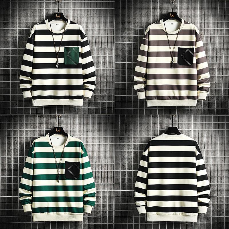Crew Neck Striped Sweater Men'S Trendy Spring And Autumn Bottoming Shirt Long Sleeve Clothes Men'S Casual Men'S Sweater