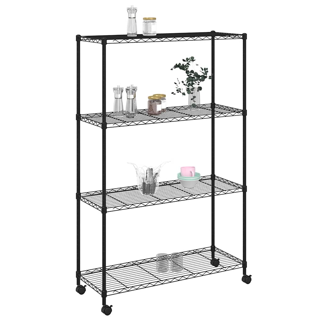 Storage Rack with 4 Shelves and Wheels 90x35x142 cm Black 200 kg
