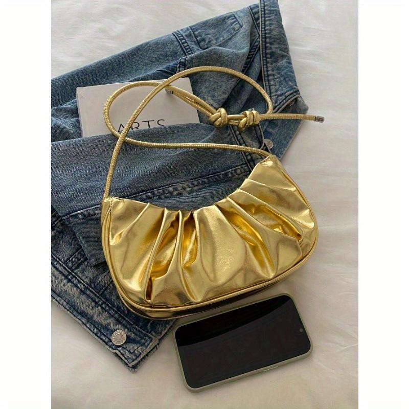 Mode Einfarbig Gold Wolkenplissee PU Damen Handtasche Schlicht Süßer Stil Schultertasche, Umhängetasche. Geeignet zum Einkaufen