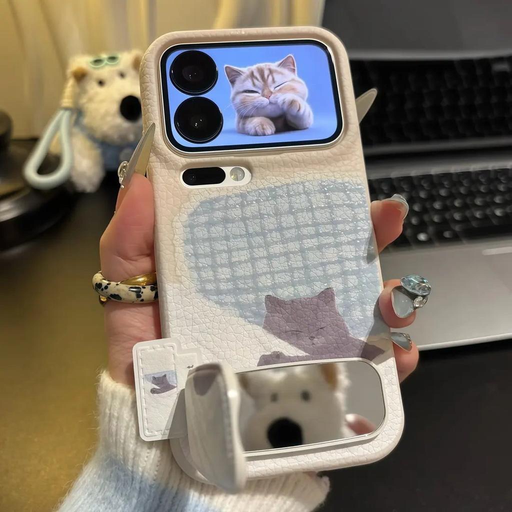 Sleeping kitten is suitable for Apple 17pro mobile phone case 16proma x13p imitation leather 12pro cartoon personality 11