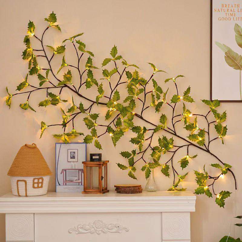 Bendable LED Rattan String Lights with Butterflies & Leaves for Wall Decoration