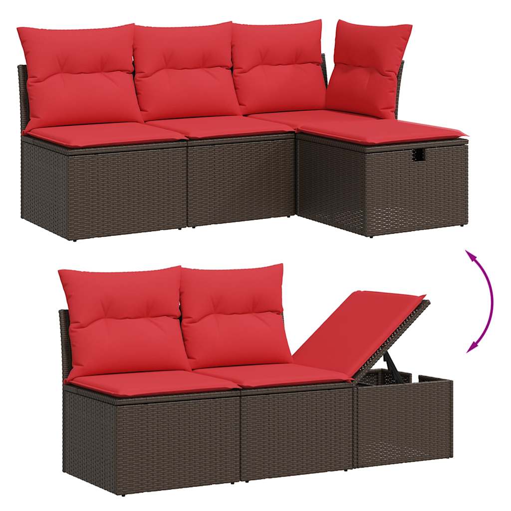 7 Piece Garden Sofa Set with Cushions Brown Poly Rattan