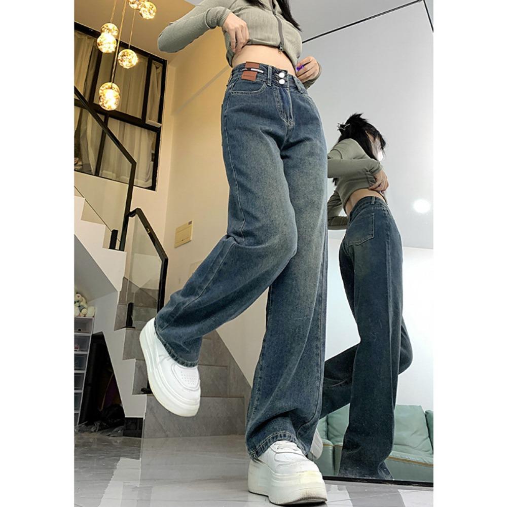 Straight jeans women's 2025 autumn and winter new high-waisted loose and thin small large-size drape wide-leg pants