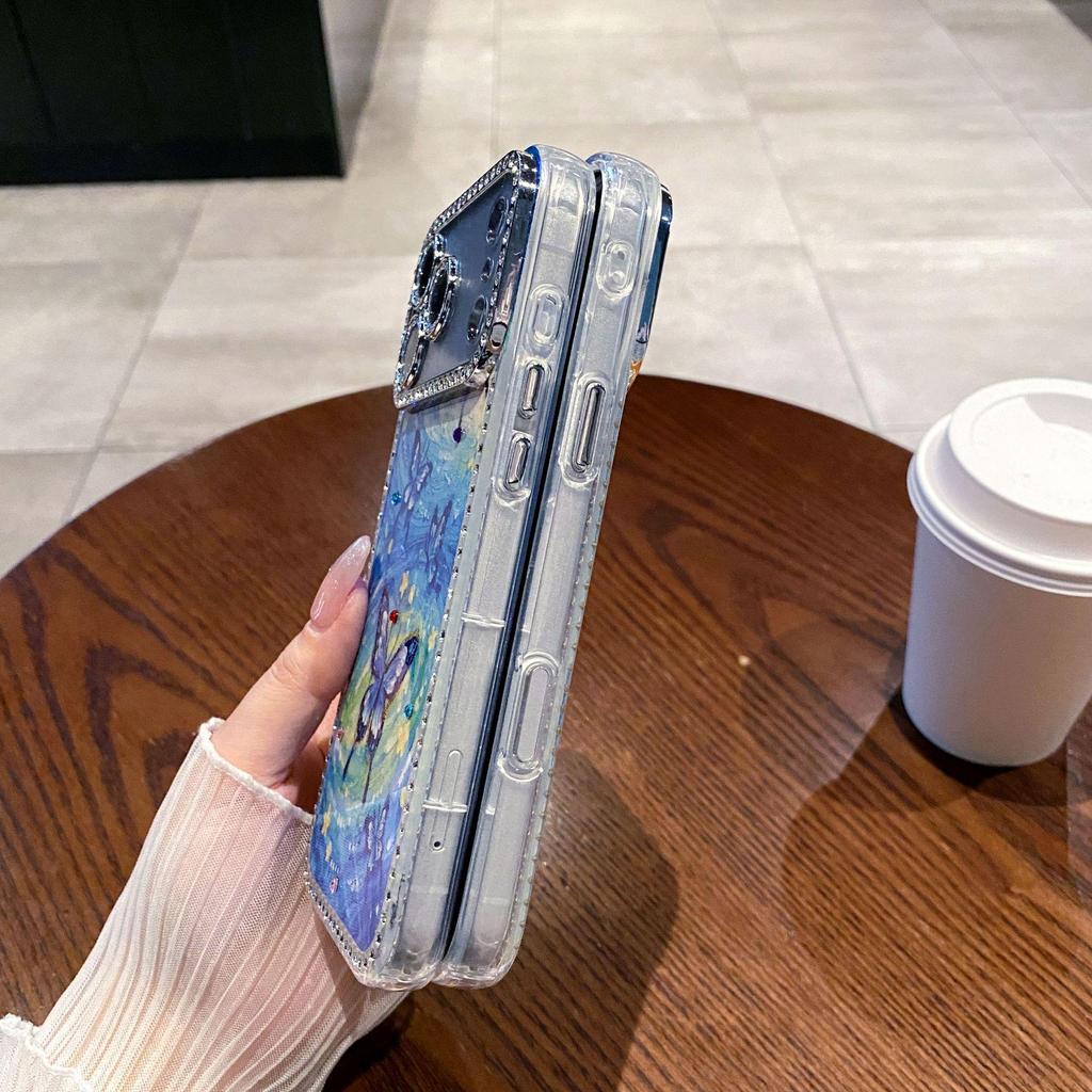 Starry Butterfly iPhone Case: Rhinestone Blue Light, Full Coverage for iPhone 12-17 Pro Max, Women's Style