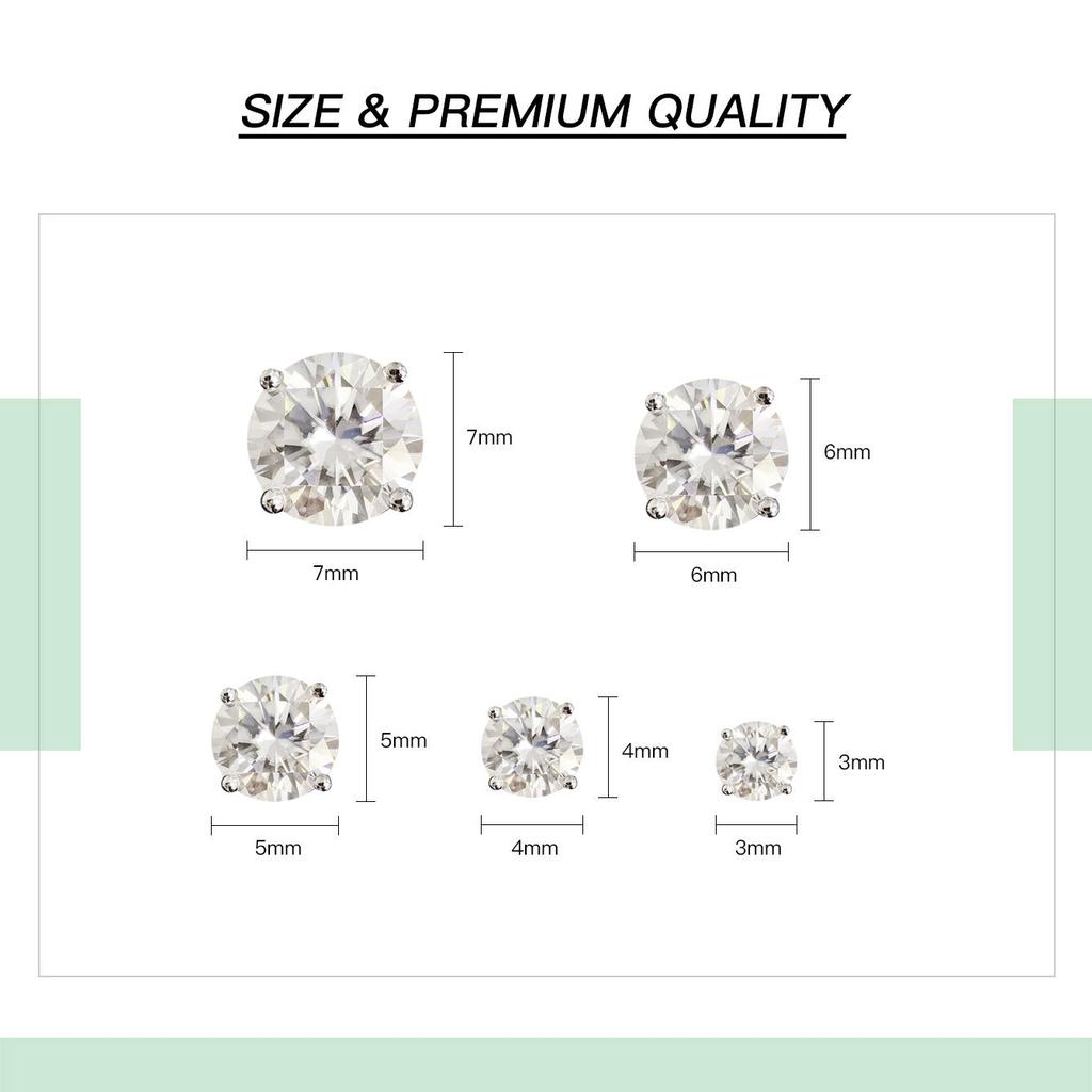 Umcho 5mm Silver Moissanite 925 Sterling Silver Stud Earring