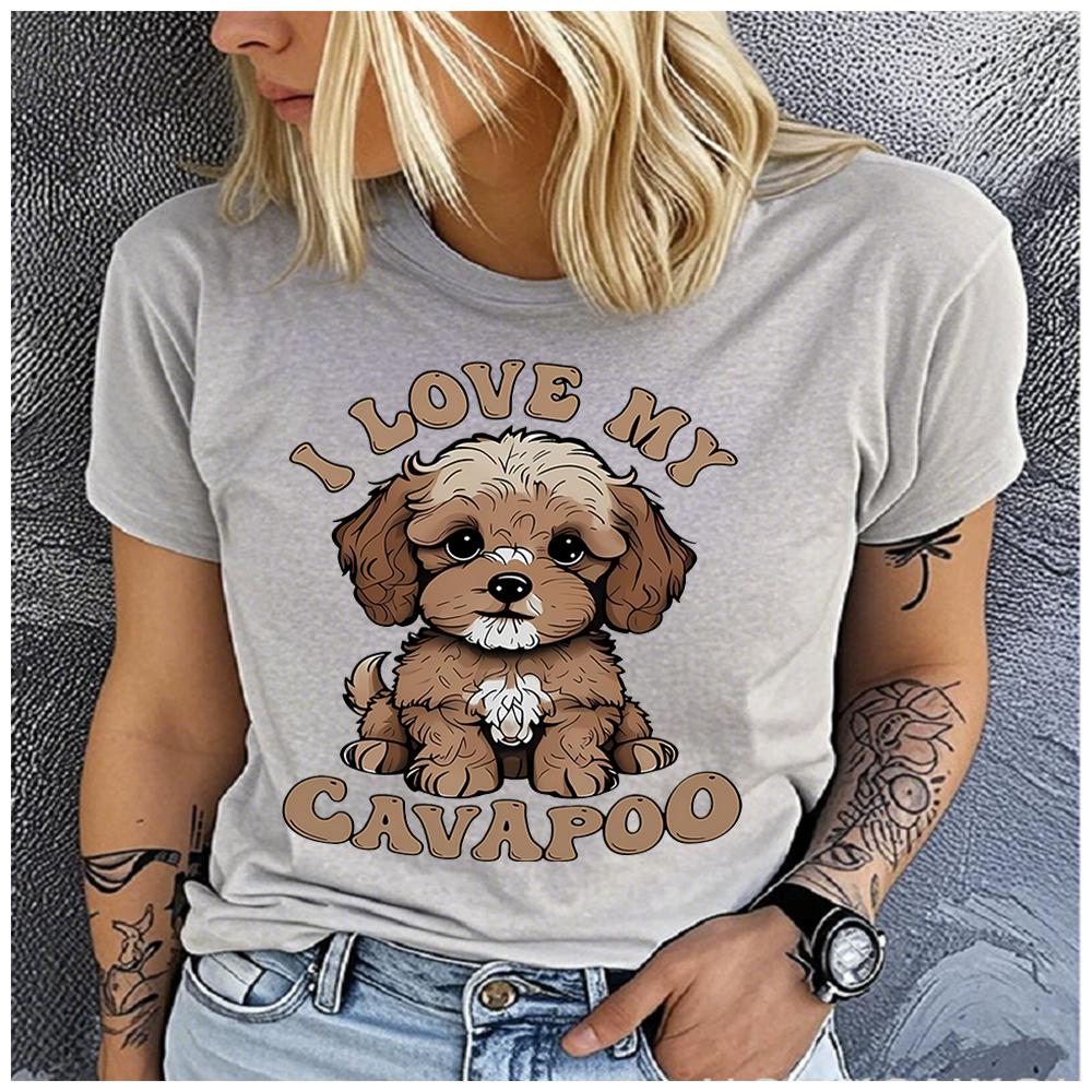 Unisex Polyester Summer Top I LOVE MY CAVAPOO Print Loose round Neck Short Sleeve Fashion for Astrology Lovers