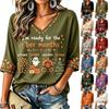 Women's Casual Thanksgiving Print V-Neck Pullover Top for Fall Holiday Everyday Wear