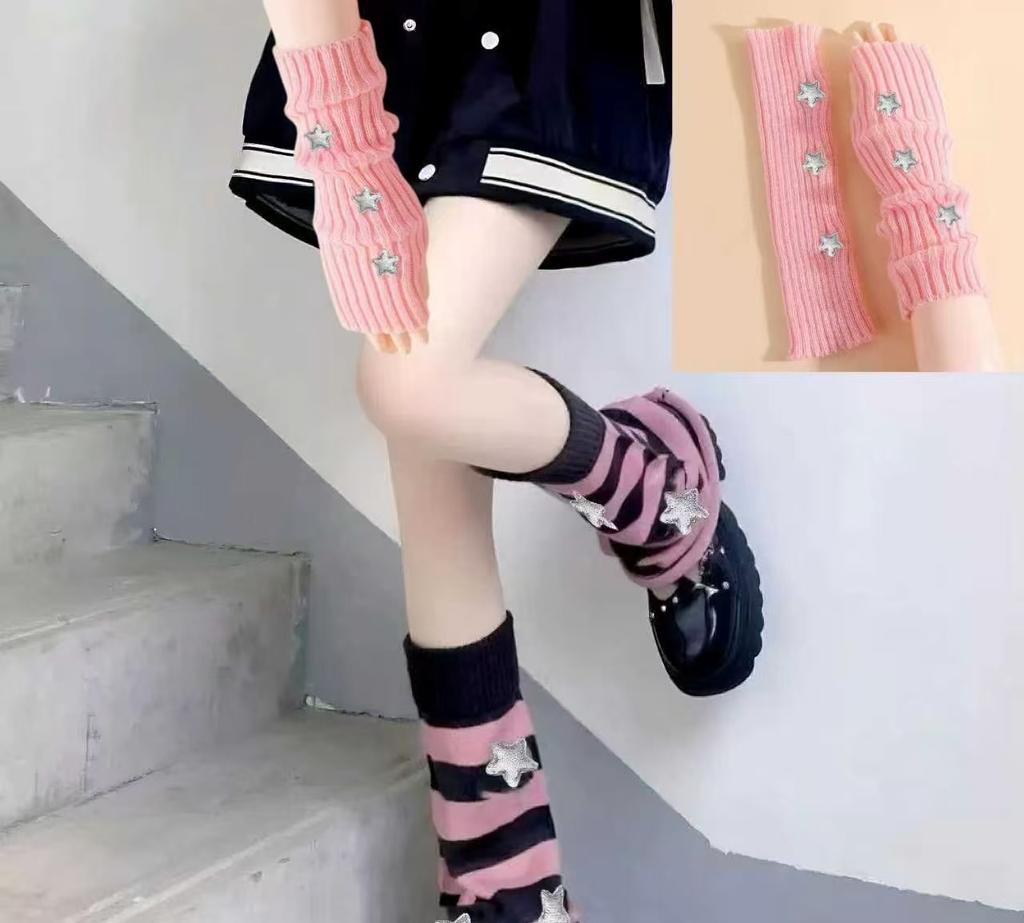 New Arrival Star Hand Sleeves Japanese Style Knee-Length Breathable JK Hot Girl Knitted Polyester Sock Covers Winter Warmth Leg