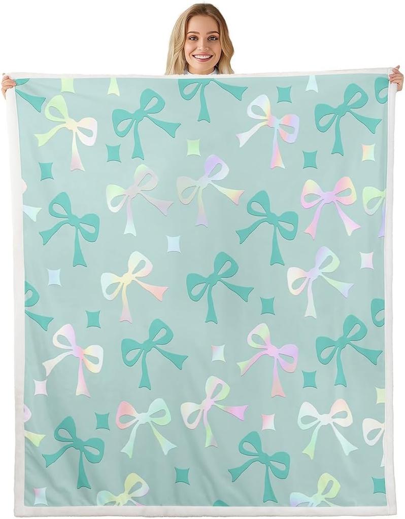 GUOYU Blanket Bow Sherpa Throw Blanket for Couch Bowknot Super Soft Cozy Fleece Dreamy Princess Style Blanket for Winter Plush Throw Pink Bow