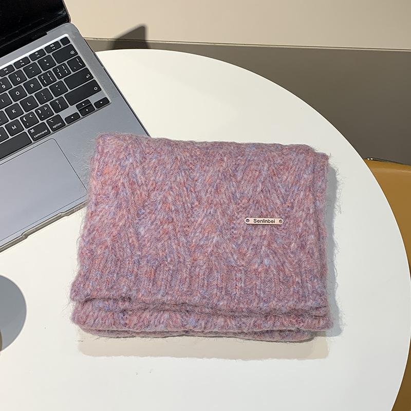Alpaca Wool Korean Atmosphere Knitted Scarf Women'S Winter  Student Solid Color Versatile Warm Men Hairy Elegant And Generous