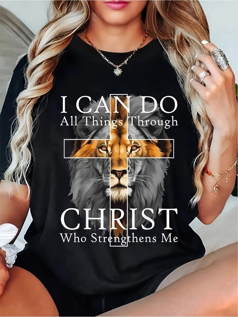 Lion Cross I Can Do All Things Through Christ Who Strengthens Me T-shirt
