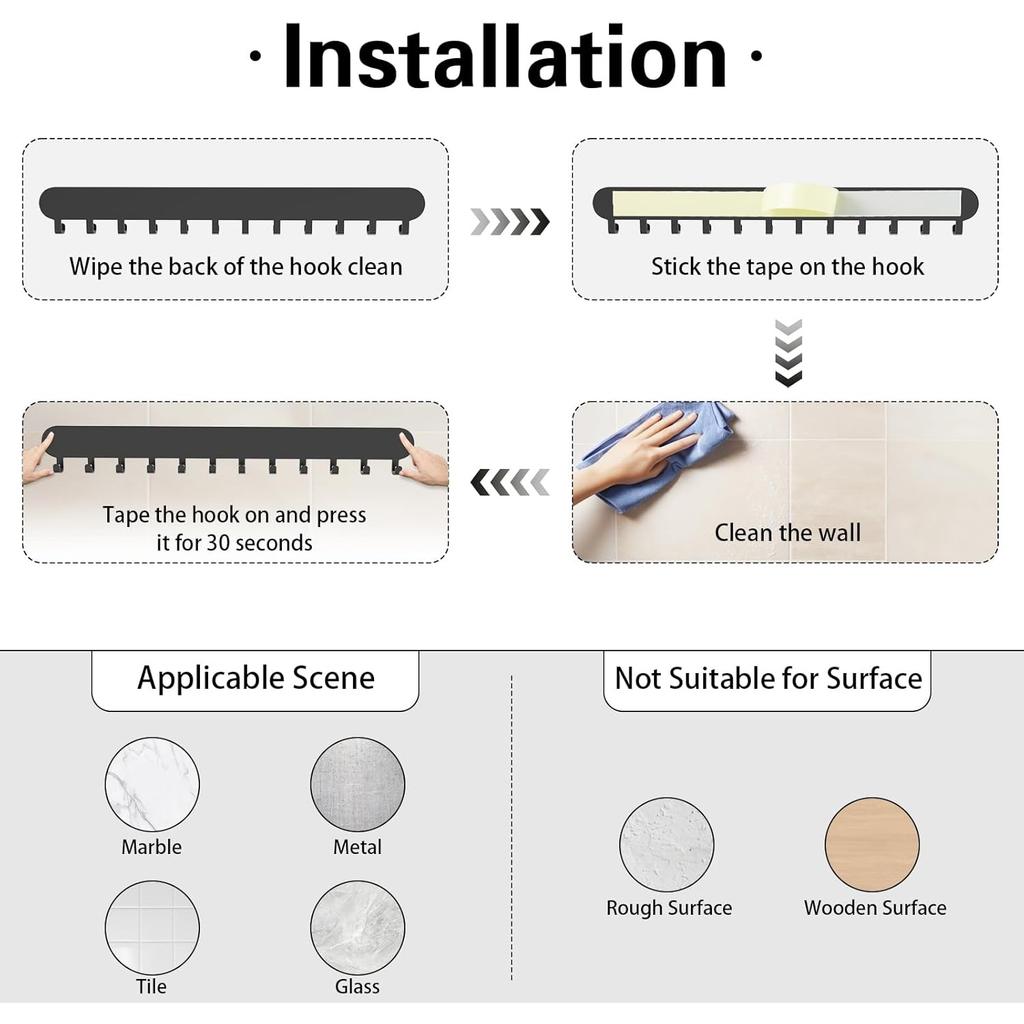Halskettenhalter - Hängender Schmuckorganizer, Selbstklebend an der Wand montierbar für Halsketten, Armbänder, Schwarz