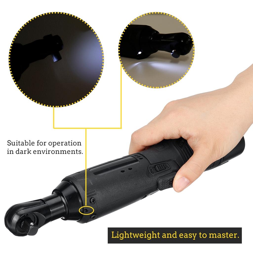 12V 3/8 Inches Cordless Electric Right Angle Wrench Ratchet Wrench With LED Lights 0/1/2 Batteries Power Tools