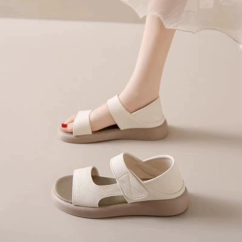 Fashion Simple Open Toe Round Toe Thick Bottom One Strap Two Wear Beach Sandals Women