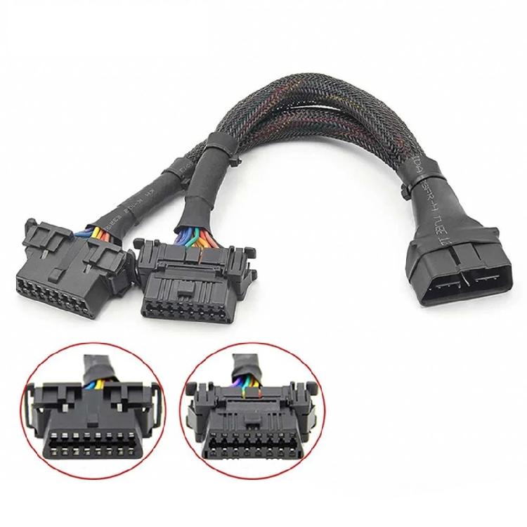 OBDII Extension Splitter Cord Adapter for Car Diagnostic Scanner OBD2 Splitter Cable 1 Male to 2 Female Extension Cable