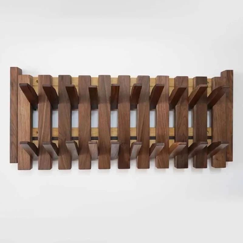 Wooden Wall Coat Racks Double Row Clothes Hooks Bedroom Clothing Organizers Hanger Hat Bag Dress Storage Portable Room Shelf