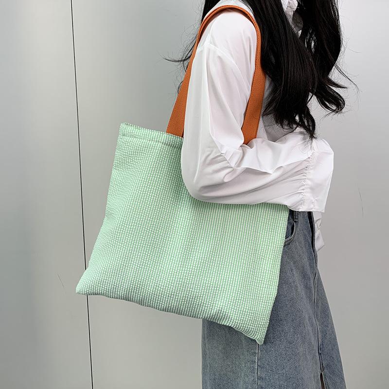 Stripe Ctrast Color Women's Canvas Shoulder Bag Large Capacity CollegeBook Tote Zipper Handbags Simple Commuter Shopping Bag